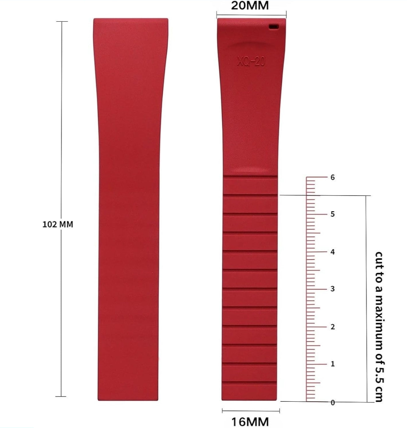 Fast Release Cut-to-Size 20mm Watch Band with Buckle Soft rubber